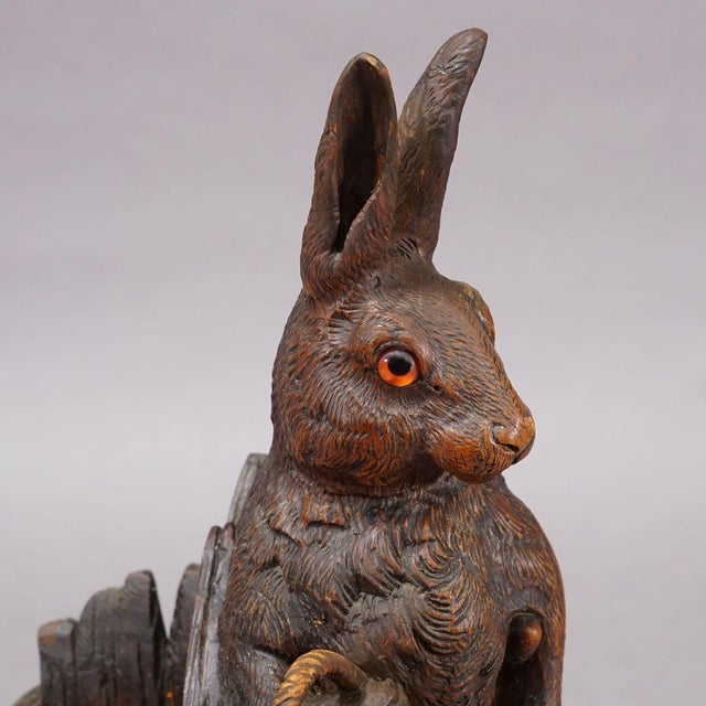 Antique Black Forest Carved Rabbit Figure With Basket, Circa 1900 For Sale - Image 6 of 9