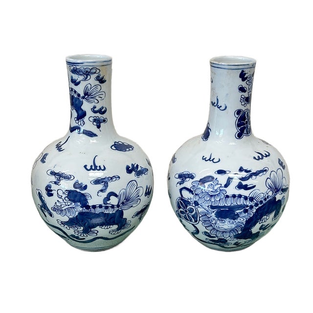 Contemporary Contemporary Chinoiserie Tianqiu Foo Dog Vases - A Pair For Sale - Image 3 of 4