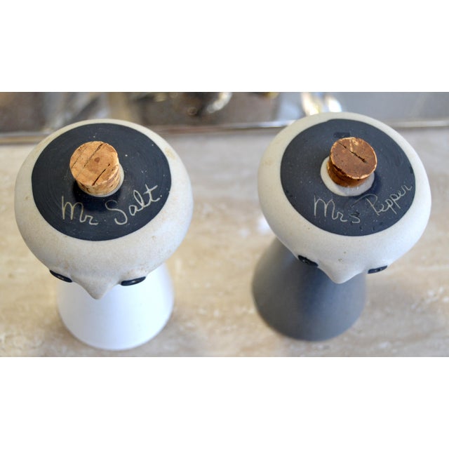 1980s David Gil for Bennington Potters Mr. Salt and Mrs. Pepper Ceramic Shakers Cork Stoppers For Sale - Image 9 of 12