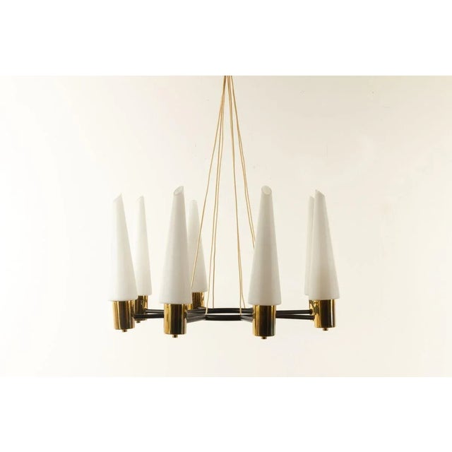 Mid-Century Modern Mid-Century Modern Brass Pendant Lamp with Opal Glass Shades, 1960s For Sale - Image 3 of 18