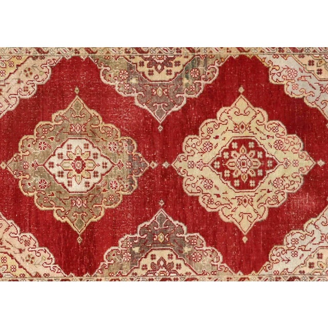 1960s Turkish Oushak Rug. Hand woven with wool on wool foundation in the Oushak region of Western turkey. The Anatolian...
