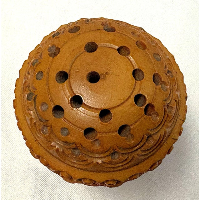 Victorian 19th Century Victorian Corozo Egg Rosary Case/ Threaded & Pierced Wood Box For Sale - Image 3 of 13