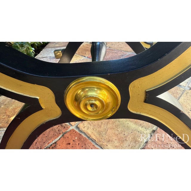 Pair of Hollywood Regency Black Lacquer & Gilt Side Tables by Heritage Furniture, Circa 1980s For Sale - Image 12 of 15