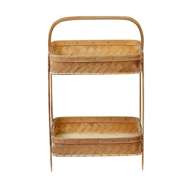 1910s Early 20th Century Handmade Woven Pine 2-Tier Stand, 1910s For Sale - Image 5 of 8