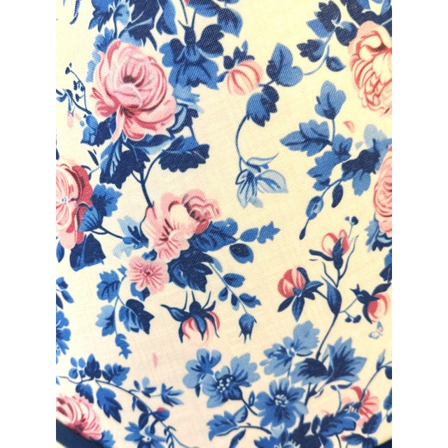 2020s Floral Fabric Lampshades With Navy Velvet Trim, Styled After Brunschwig & Fils, a Pair (New) For Sale - Image 5 of 8