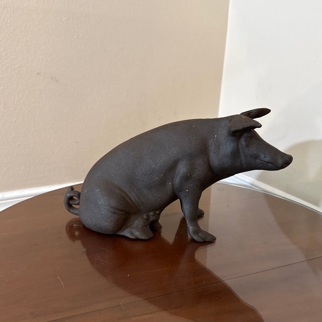 Metal Vintage Cast Iron Pig Piggy Bank Doorstop For Sale - Image 7 of 8