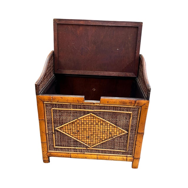 Vintage British Colonial Style Bamboo and Grasscloth Nightstand Storage Chest. For Sale - Image 11 of 12