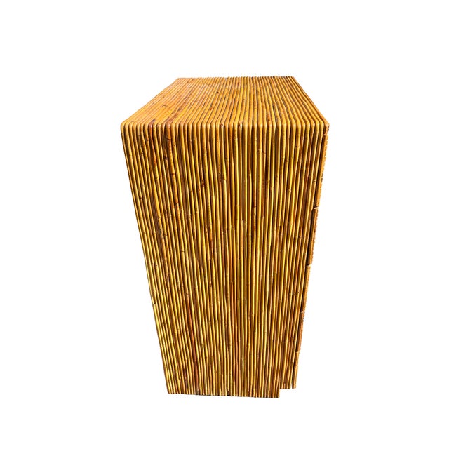 Tan Vintage Rattan Wrapped Wicker Tall Dresser Highboy in Coastal Boho Chic Design For Sale - Image 8 of 11