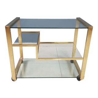Modernist Brass and Smoked Glass Bar Cart in the Style of Milo Baughman For Sale