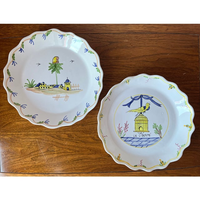 Blue Vintage Faience Hand-Painted Plates-Set 2 For Sale - Image 8 of 8