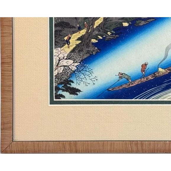 Blue Vintage Hiroshige Arashiyama Kyoto Cherry Blossoms Woodblock Print Framed For Sale - Image 8 of 10