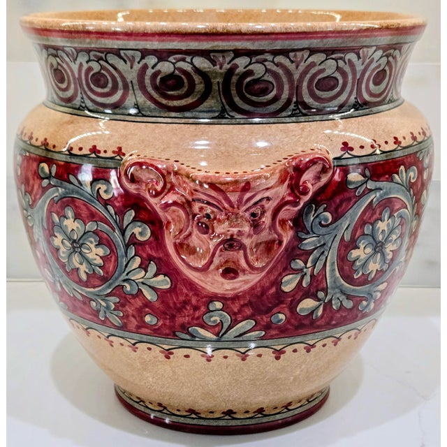 Mediterranean Late 20th Century Biagioli Ceramiche Gubbio Italian Majolica Jardiniere – Hand-Painted Vintage Ceramic Planter For Sale - Image 3 of 12