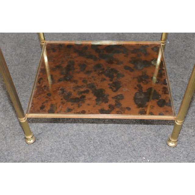 Maison Jansen Style Eglomise Glass & Brass 3 Tier End Table C. 1950's For Sale - Image 10 of 12