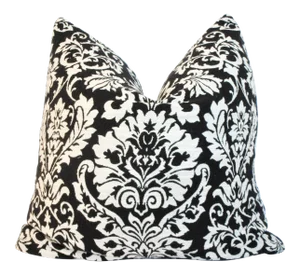 Italian "Armani" Black/White Damask Pillow 22" Square, Feather Down Insert
