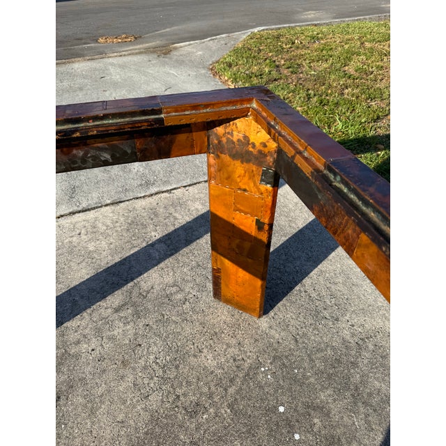 Copper Late 20th Century Vintage Modern Patchwork Brass Copper Dining Table Manner of Paul Evans For Sale - Image 8 of 12