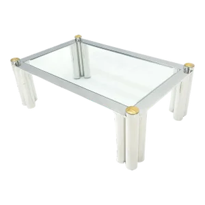 Chrome Finish Stainless Steel Triple Cylinder Leg Frame Rectangle Coffee Table