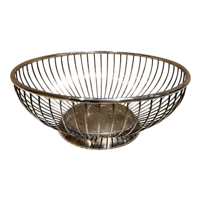 Italy Mid Century Modern Small Nickel Silver Basket For Sale