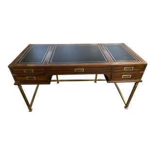 1950s Sligh Mfg, Regency Campaign Black Leather Top Desk For Sale