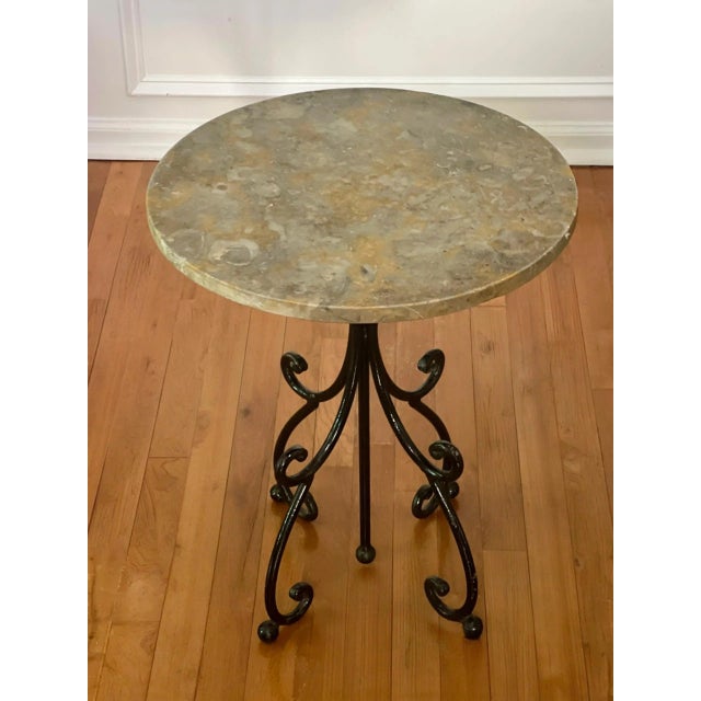 Italian Italian Wrought Iron and Stone Top Round Side Table For Sale - Image 3 of 11