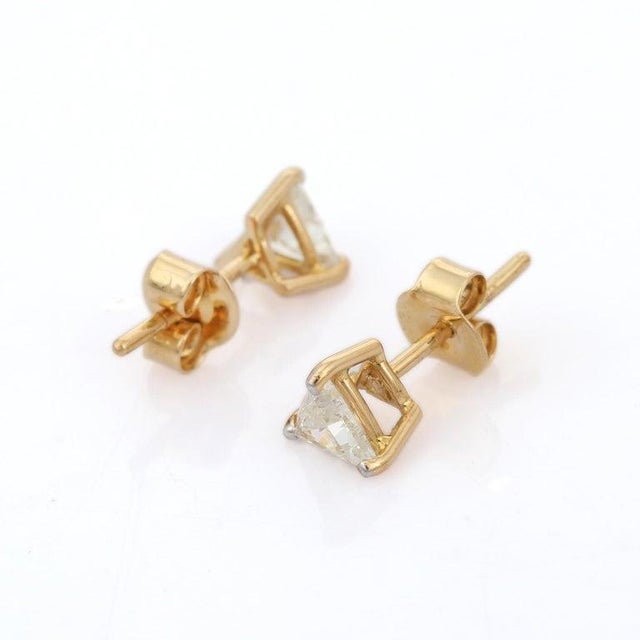 Modern Triangle Shape Dainty Diamond Stud Earrings - 2 Pieces For Sale - Image 3 of 6