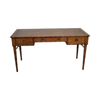 Globe Faux Bamboo Walnut Campaign Writing Desk For Sale