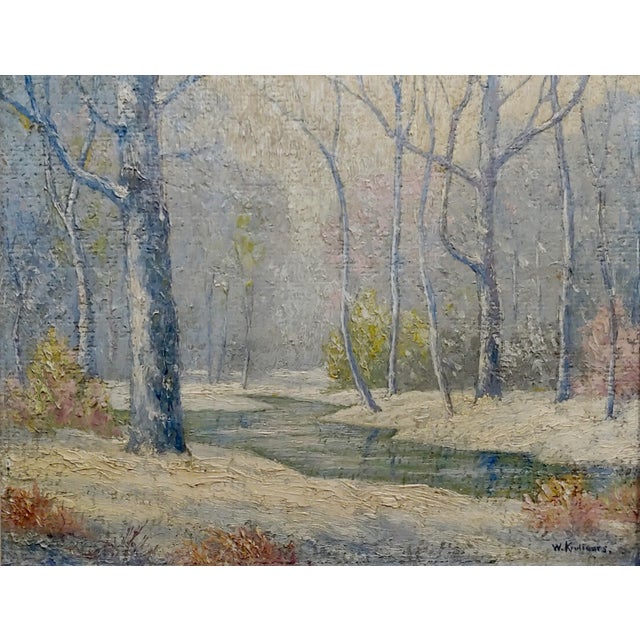 Shabby Chic 1900s "Winter Solitude by the Creek Landscape" Oil Painting by William Krullaars For Sale - Image 3 of 10