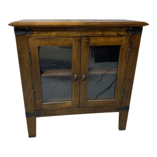 Rustic Hall or Buffet Cabinet With Iron Ring Pulls For Sale