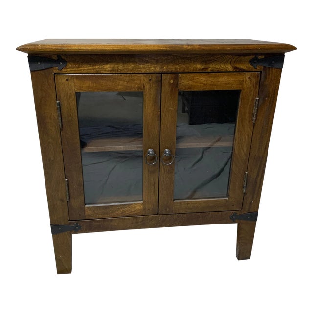 Rustic Hall or Buffet Cabinet With Iron Ring Pulls For Sale
