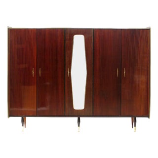 Large Mid-Century Modern Teak 5-Door Wardrobe with Mirror, 1960s For Sale