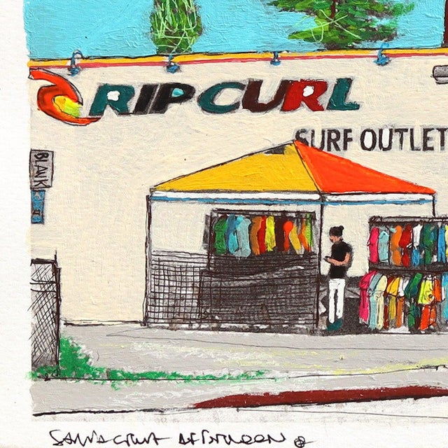 Santa Cruz Afternoon - Original California Coastal Pop Art Mixed Media Work on Paper by Fabio Coruzzi For Sale In Los Angeles - Image 6 of 7