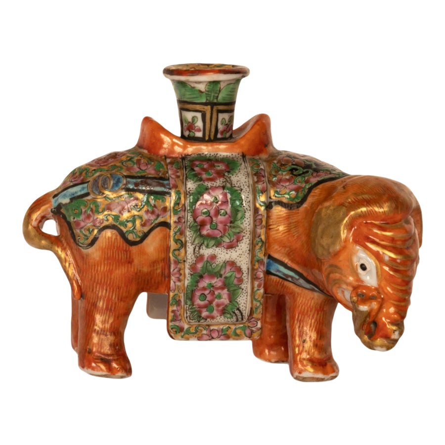 Antique Chinese Export Porcelain Canton Famille Rose Elephant