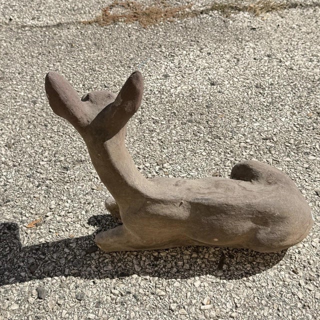 Vintage Reclining Fawn Seated Deer Small 16" Cement Concrete Stone Garden Statue For Sale - Image 10 of 15