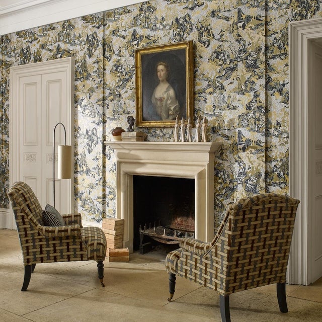 Traditional Zoffany Diamond Check Fabric in Old Gold - a Sample For Sale - Image 3 of 3