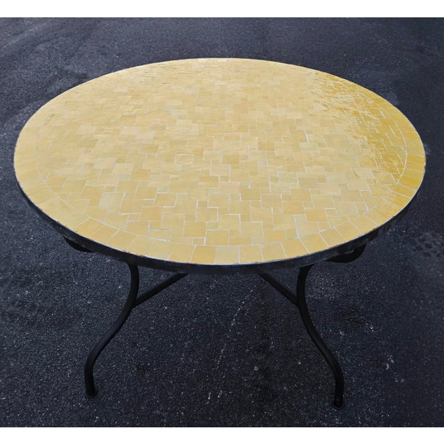 Moroccan 48" Handcrafted All Yellow Moroccan Mosaic Table, Squares For Sale - Image 3 of 7