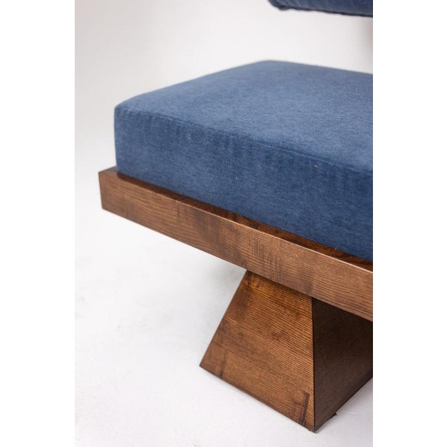Textile 3-Seater Sofa in Ash Wood and Blue Mohair Velvet For Sale - Image 7 of 11
