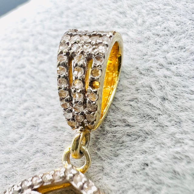 Vintage Art Deco Style Pear Opal and Diamond Teardrop Statement Pendant in Gilded 925 Silver, 1980s For Sale - Image 14 of 15