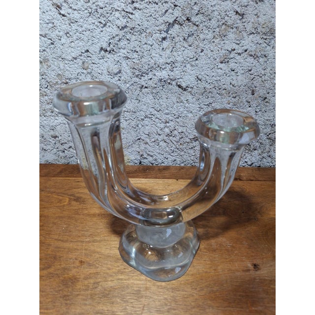 Art Deco Double Candlestick in Molded Pressed Glass, 1930, Set of 2 For Sale - Image 4 of 7
