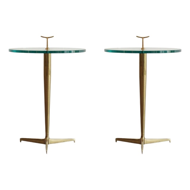 Italian Brass & Glass Side Tables in the Style of Gio Ponti For Sale