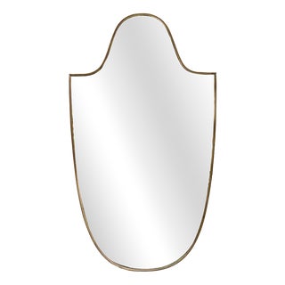 Large Vintage Italian Shield Shaped Brass Mirror, 1960s For Sale
