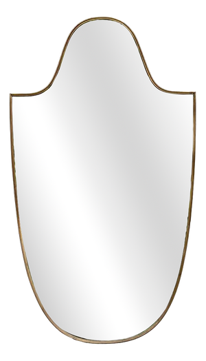 Large Vintage Italian Shield Shaped Brass Mirror, 1960s