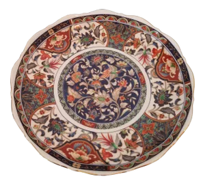 Vintage Japanese Imari Hand Painted Scalloped Shallow Decorative Bowl Marked