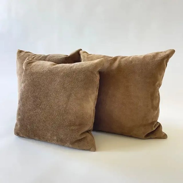 Mid-Century Modern Set of 3 Custom Chocolate Brown Suede Pillows For Sale - Image 3 of 11