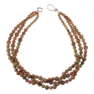 Ajd 19 Inch Mayflower Jasper 3 Stand Necklace For Sale