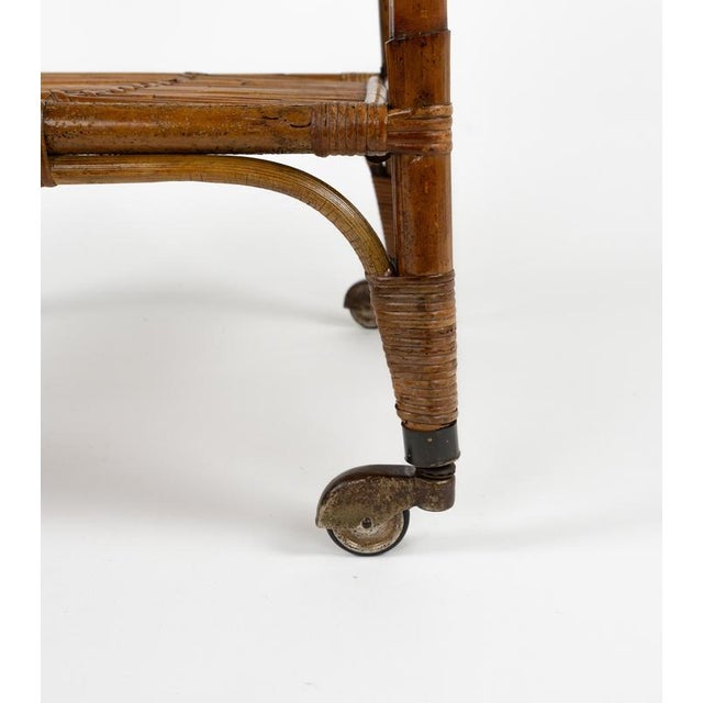 Mid-Century Bamboo, Rattan and Glass Serving Bar Cart in the style of Franco Albini, Italy, 1960s For Sale - Image 17 of 18