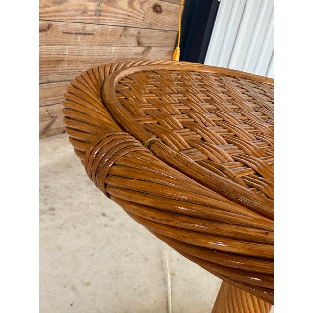Chocolate Mid-20th Century Coastal Twist Rattan Floor Lamp With Two-Tier Table and New Shade For Sale - Image 8 of 12
