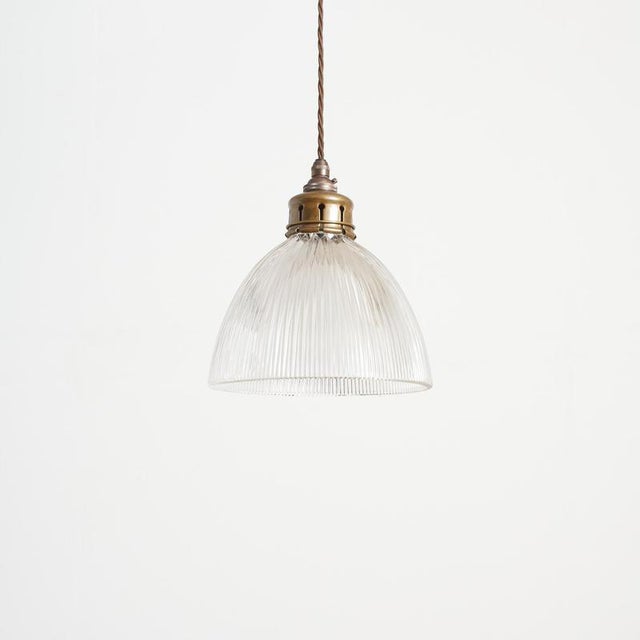 Glass Antique Reclaimed Glass Pendant Light from Holophane, 1940s For Sale - Image 7 of 7