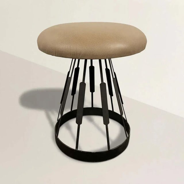 A wonderfully whimsical mid-20th century American mushroom-form stool with a groovy steel frame supporting a newly...