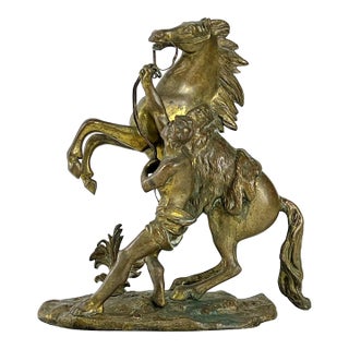 Vintage Doré Bronze Marly Horse Sculpture, After Guillaume Coustou the Elder For Sale