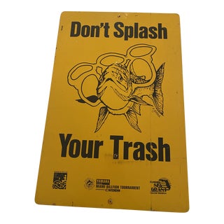 1980s Don’t Splash Your Trash Metal Signage For Sale