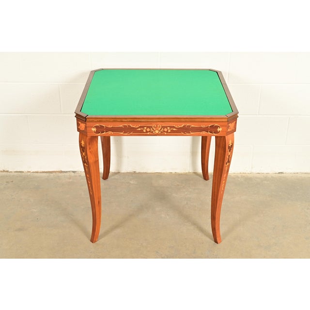 Wood Italian Louis XVI Kingwood Inlaid Marquetry Flip Top Game Table For Sale - Image 7 of 16